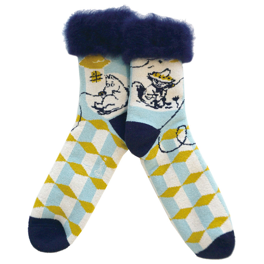 メンズ Lサイズ MOOMIN フィンランド製もこもこソックス ムーミンとスナフキン